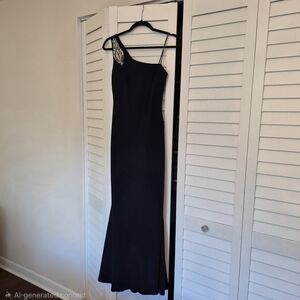 Elegant One-Shoulder Navy Dress